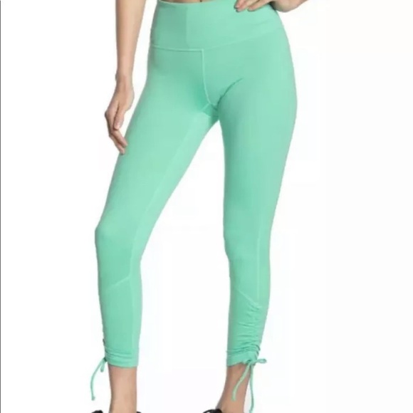 New Z By Zella Women's High Waist Ruched Tie Hem 7/8 Leggings Green size XS nwt - Picture 1 of 6
